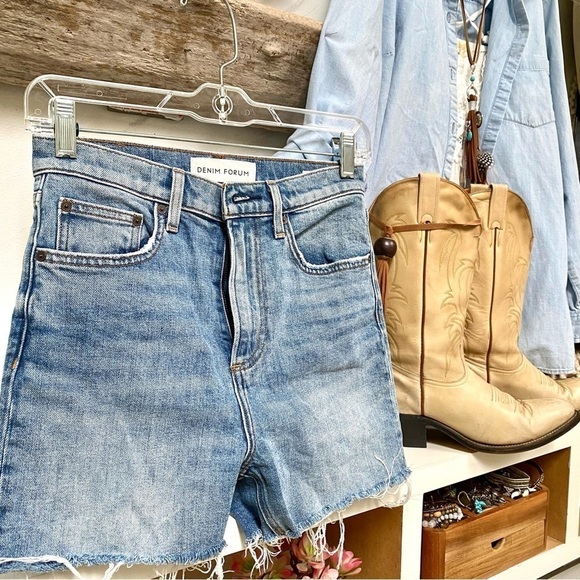 Denim Forum Pants - Aritzia DENIM FORUM medium wash denim shorts w rustic/distressed vibe